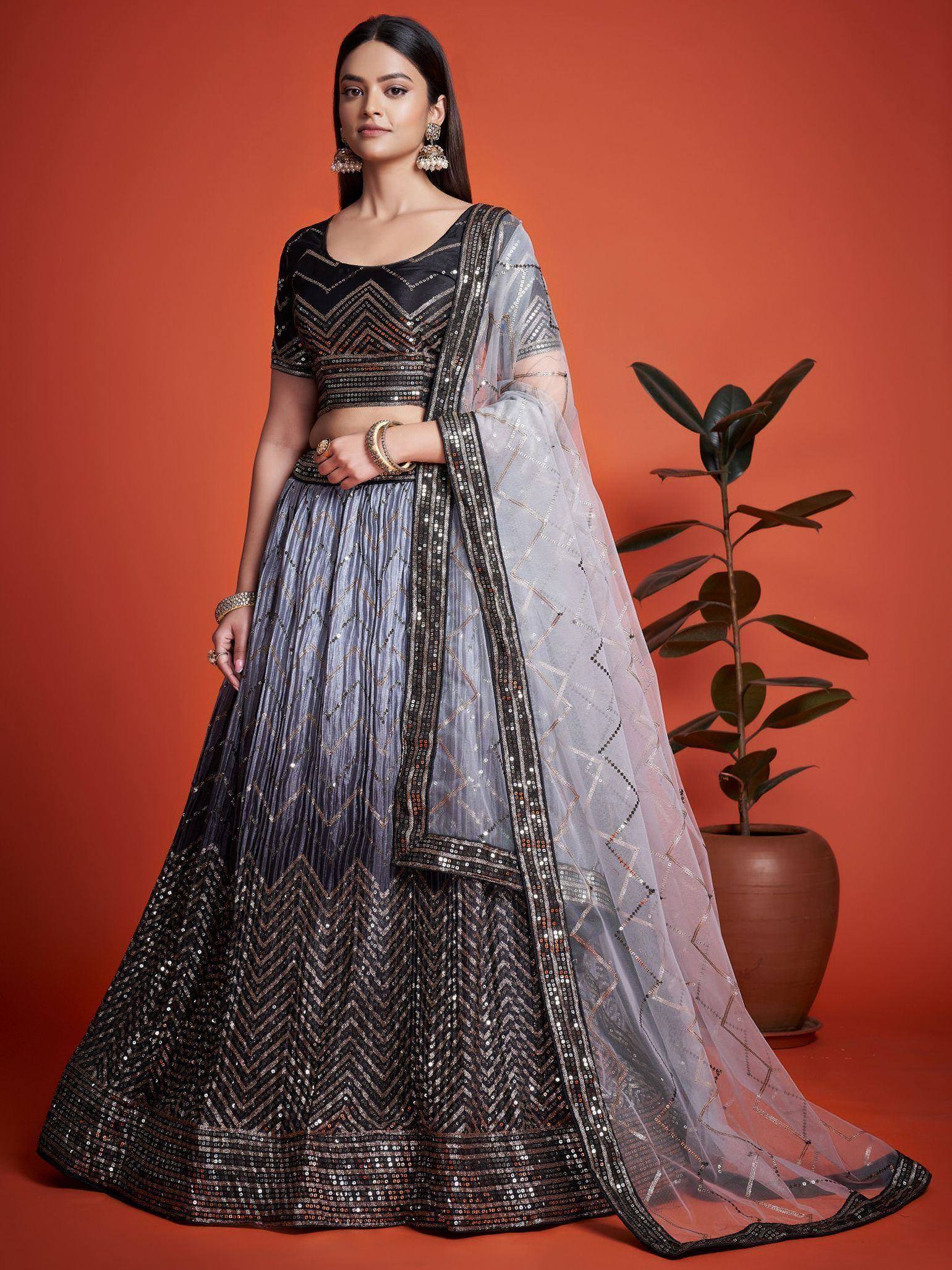 Tulsi Art Astonishing Black Sequins Chinon Reception Wear Lehenga Choli | Grocsy