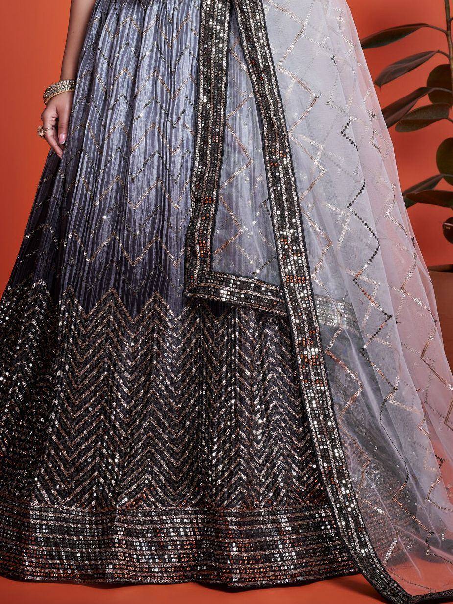 Tulsi Art Astonishing Black Sequins Chinon Reception Wear Lehenga Choli | Grocsy