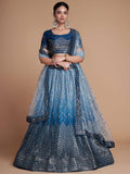 Tulsi Art Adorable Blue Sequins Chinon Sangeet Wear Lehenga Choli With Dupatta | Grocsy