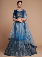 Tulsi Art Adorable Blue Sequins Chinon Sangeet Wear Lehenga Choli With Dupatta | Grocsy