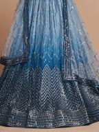 Tulsi Art Adorable Blue Sequins Chinon Sangeet Wear Lehenga Choli With Dupatta | Grocsy
