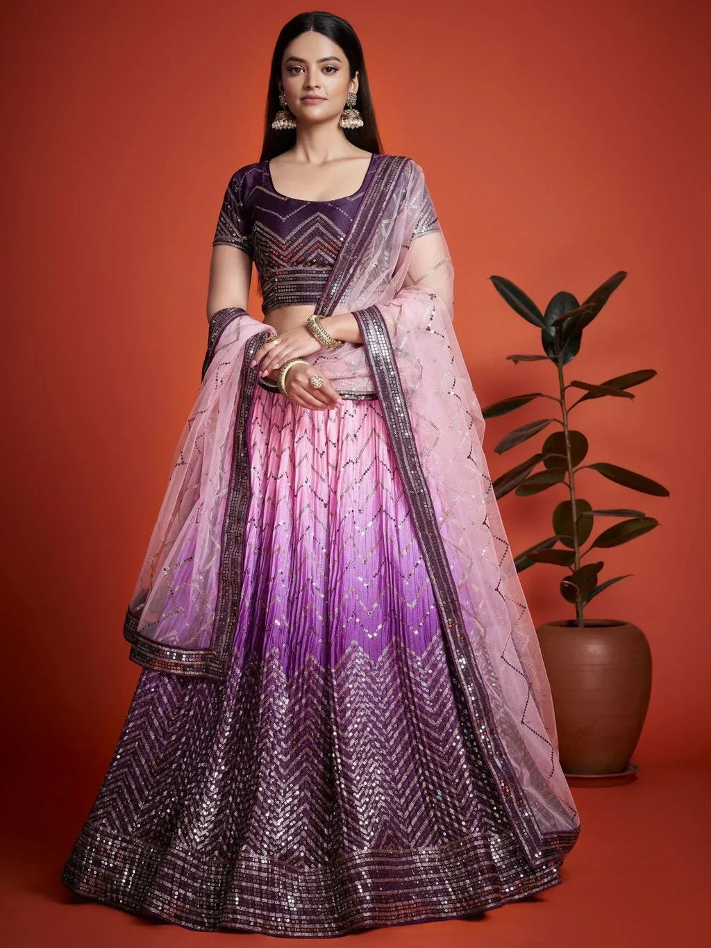 Tulsi Art Captivating Purple Sequins Chinon Function Wear Lehenga Choli | Grocsy
