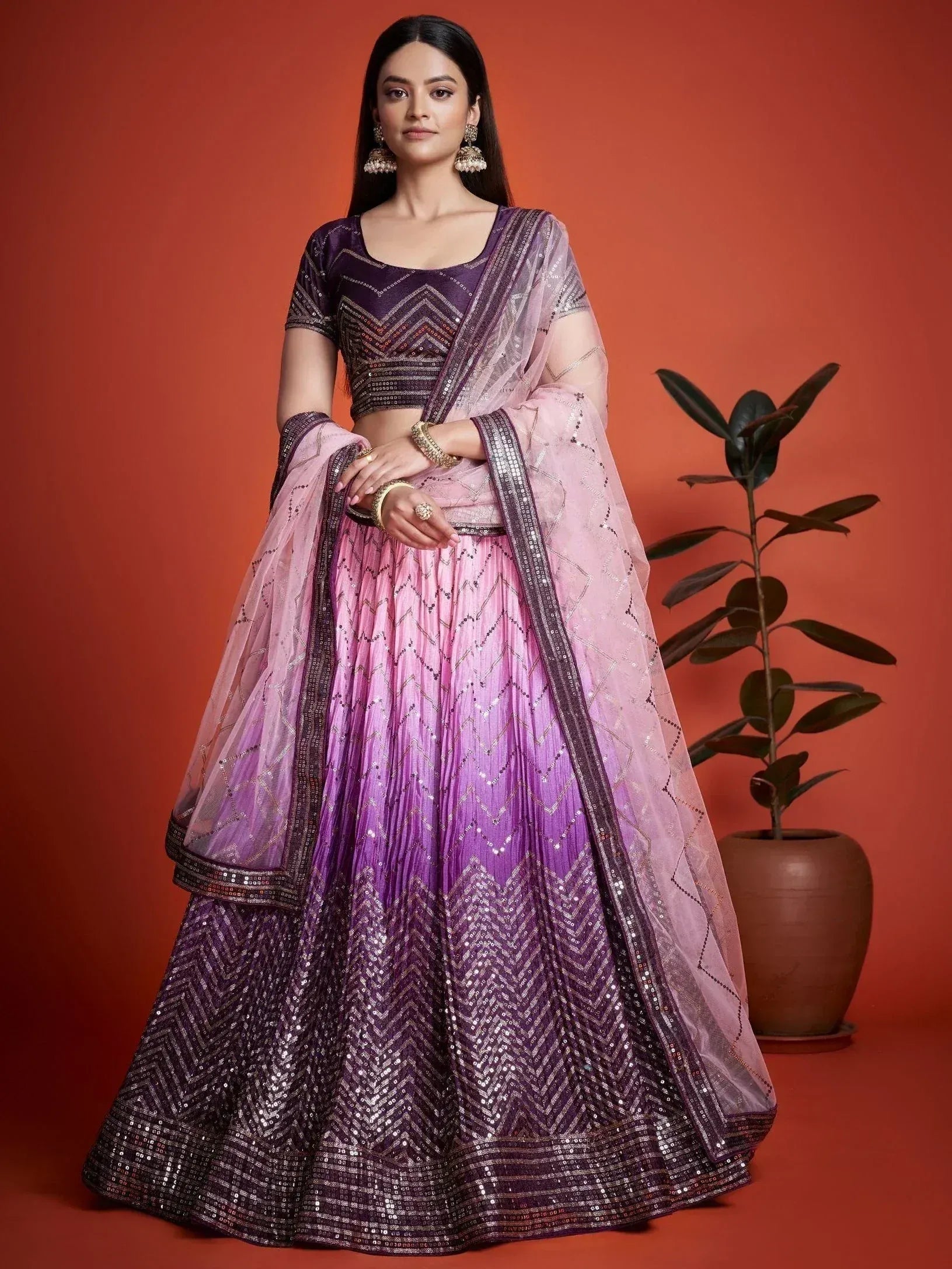 Tulsi Art Captivating Purple Sequins Chinon Function Wear Lehenga Choli | Grocsy