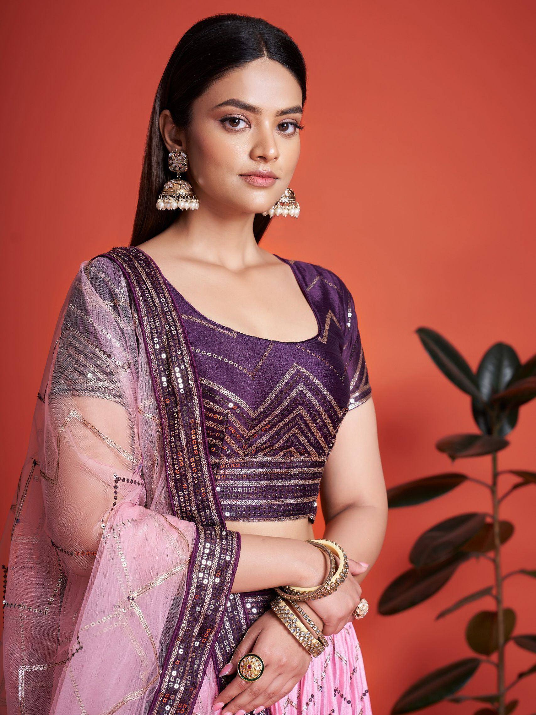 Tulsi Art Captivating Purple Sequins Chinon Function Wear Lehenga Choli | Grocsy