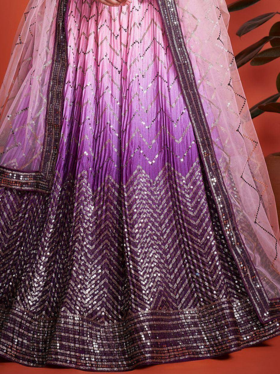 Tulsi Art Captivating Purple Sequins Chinon Function Wear Lehenga Choli | Grocsy