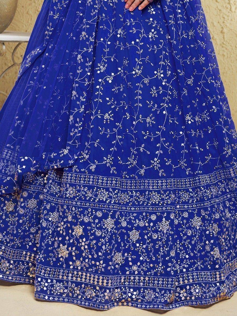 Tulsi Art Wonderful Blue Embroidered Georgette Designer Lehenga Choli | Grocsy
