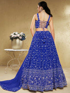Tulsi Art Wonderful Blue Embroidered Georgette Designer Lehenga Choli | Grocsy