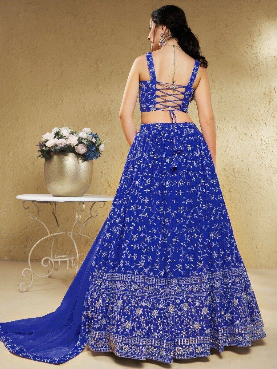 Tulsi Art Wonderful Blue Embroidered Georgette Designer Lehenga Choli | Grocsy
