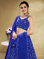 Tulsi Art Wonderful Blue Embroidered Georgette Designer Lehenga Choli | Grocsy