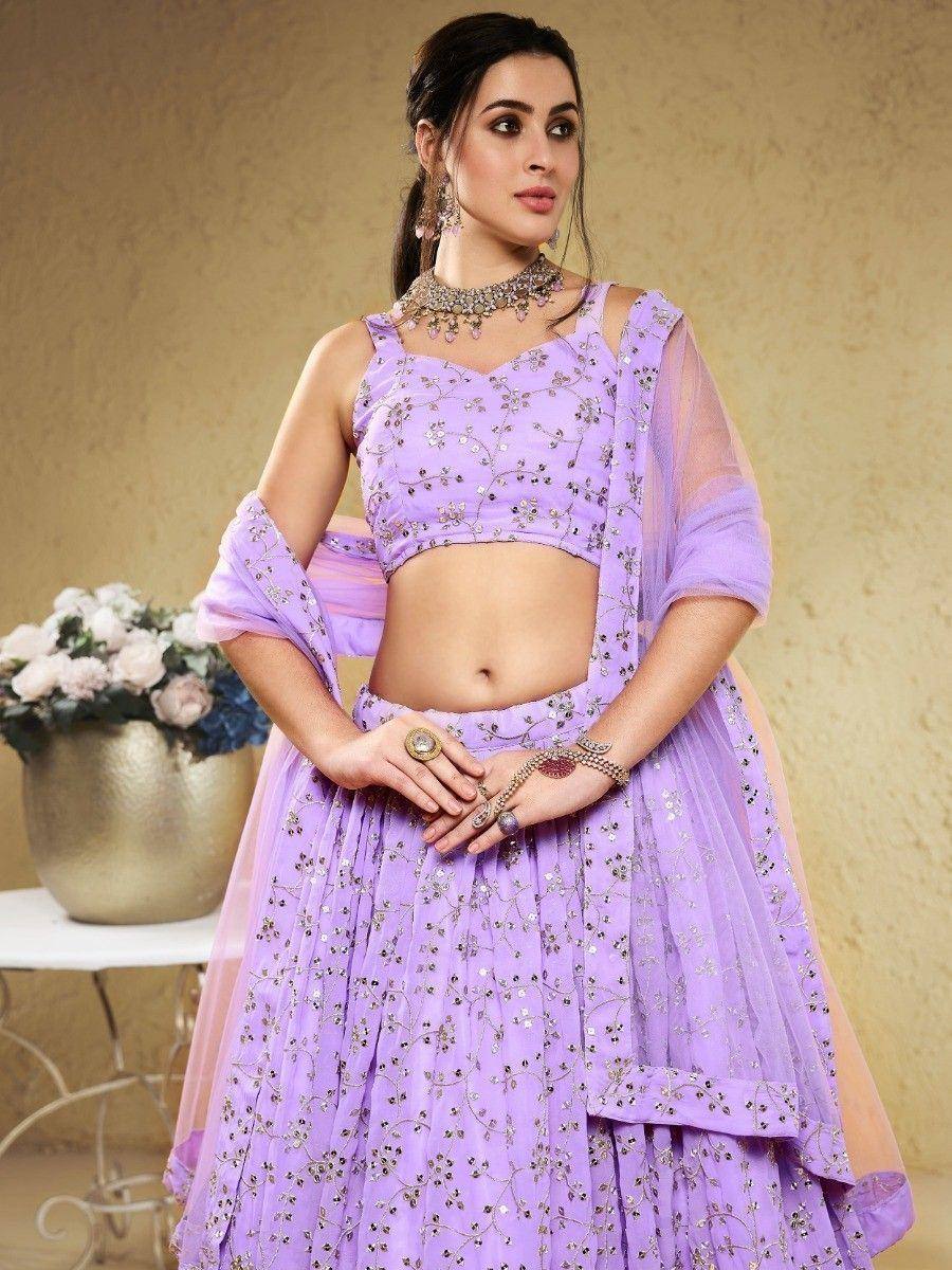 Tulsi Art Spectacular Lavender Embroidered Georgette Bridesmaid Lehenga Choli | Grocsy