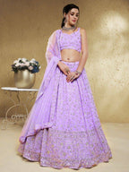 Tulsi Art Spectacular Lavender Embroidered Georgette Bridesmaid Lehenga Choli | Grocsy