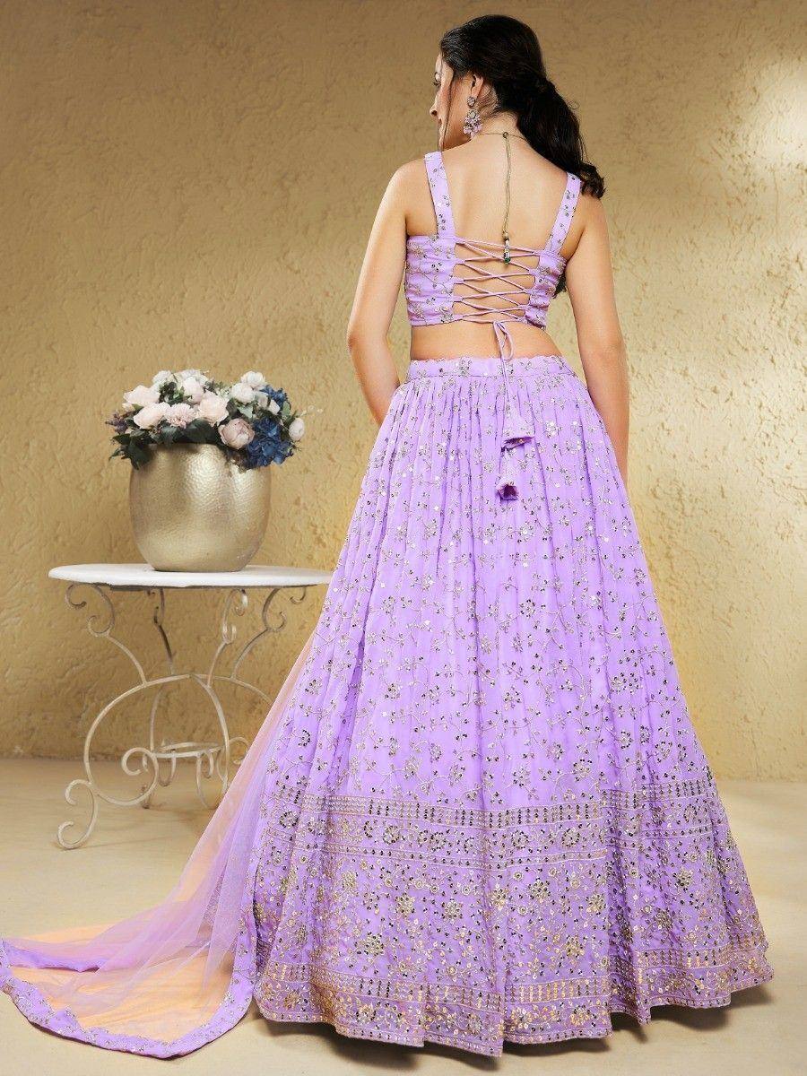 Tulsi Art Spectacular Lavender Embroidered Georgette Bridesmaid Lehenga Choli | Grocsy