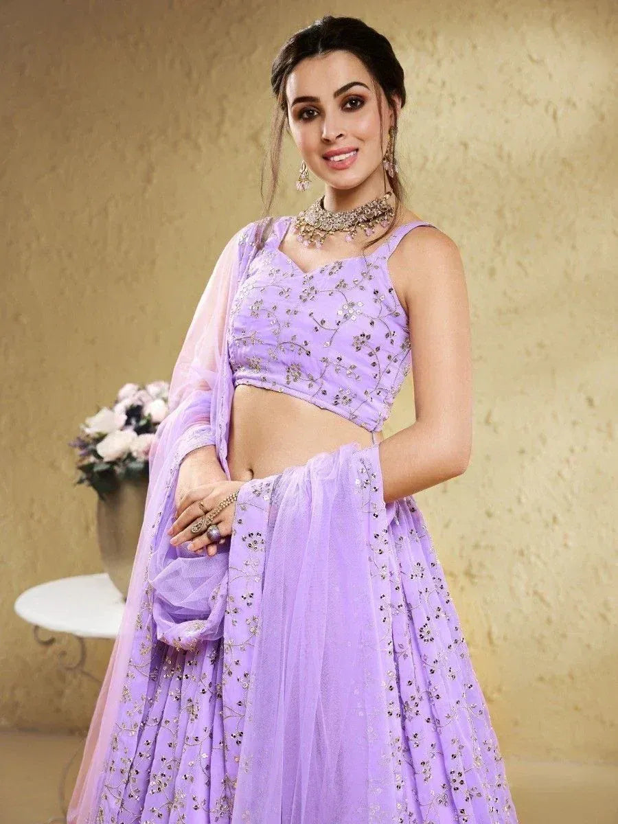 Tulsi Art Spectacular Lavender Embroidered Georgette Bridesmaid Lehenga Choli | Grocsy