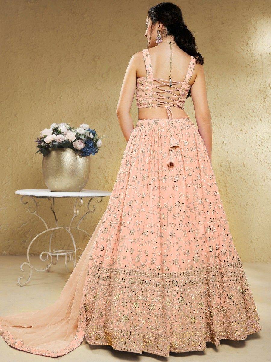 Tulsi Art Awesome Light Pink Embroidered Georgette Bridesmaid Lehenga Choli | Grocsy
