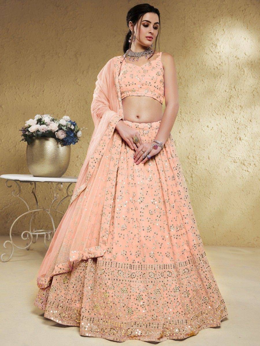 Tulsi Art Awesome Light Pink Embroidered Georgette Bridesmaid Lehenga Choli | Grocsy