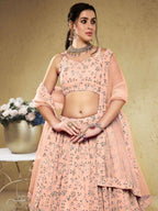 Tulsi Art Awesome Light Pink Embroidered Georgette Bridesmaid Lehenga Choli | Grocsy