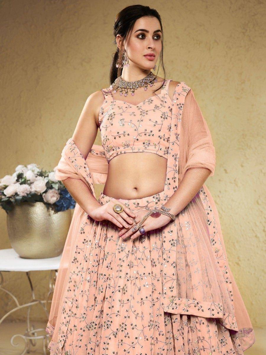 Tulsi Art Awesome Light Pink Embroidered Georgette Bridesmaid Lehenga Choli | Grocsy