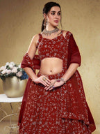 Tulsi Art Stunning Red Embroidered Georgette Wedding Wear Lehenga Choli | Grocsy