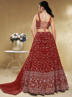 Tulsi Art Stunning Red Embroidered Georgette Wedding Wear Lehenga Choli | Grocsy