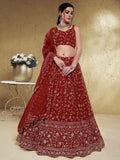 Tulsi Art Stunning Red Embroidered Georgette Wedding Wear Lehenga Choli | Grocsy