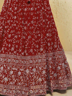 Tulsi Art Stunning Red Embroidered Georgette Wedding Wear Lehenga Choli | Grocsy
