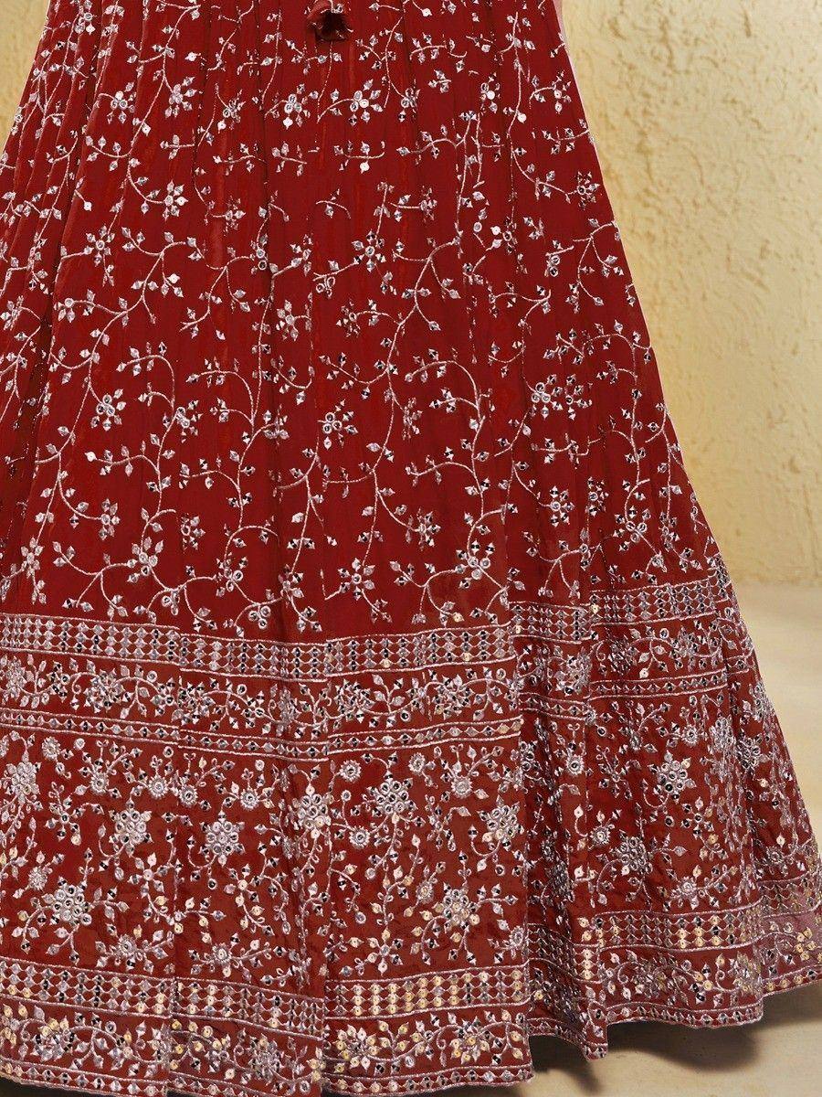 Tulsi Art Stunning Red Embroidered Georgette Wedding Wear Lehenga Choli | Grocsy