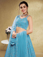 Tulsi Art Lovely Sky-Blue Embroidered Georgette Engagement Wear Lehenga Choli | Grocsy
