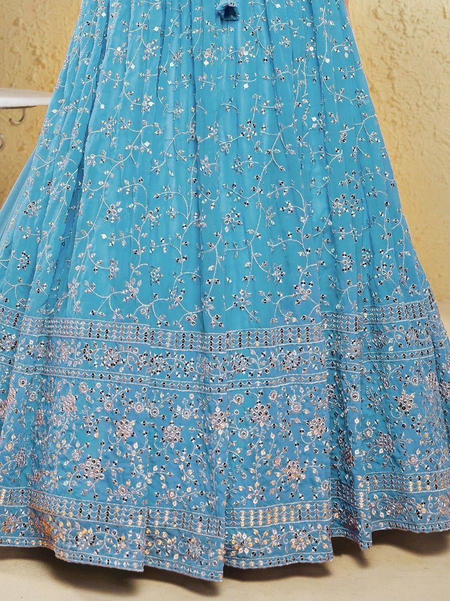 Tulsi Art Lovely Sky-Blue Embroidered Georgette Engagement Wear Lehenga Choli | Grocsy