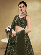 Tulsi Art Astonishing Green Embroidered Georgette Mehendi Wear Lehenga Choli | Grocsy