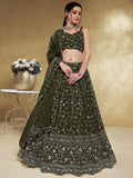 Tulsi Art Astonishing Green Embroidered Georgette Mehendi Wear Lehenga Choli | Grocsy