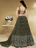Tulsi Art Astonishing Green Embroidered Georgette Mehendi Wear Lehenga Choli | Grocsy