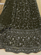 Tulsi Art Astonishing Green Embroidered Georgette Mehendi Wear Lehenga Choli | Grocsy