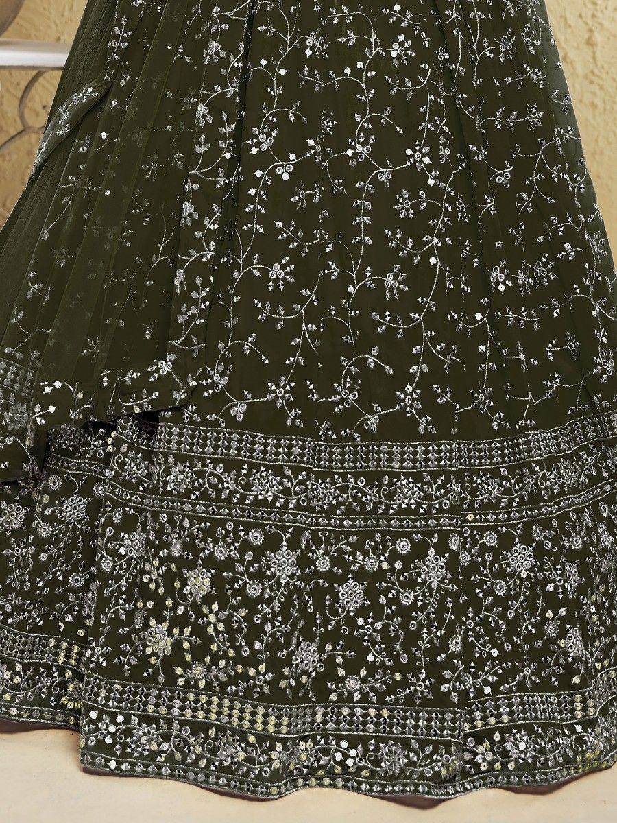 Tulsi Art Astonishing Green Embroidered Georgette Mehendi Wear Lehenga Choli | Grocsy