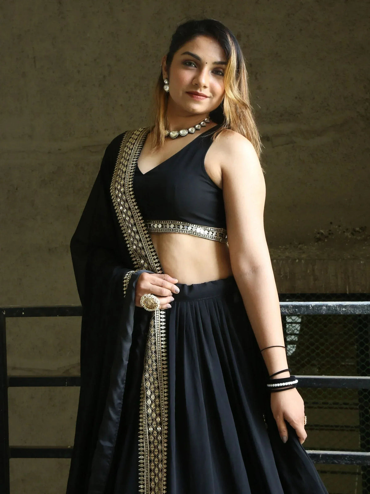Tulsi Art Pretty Black Heavy Lace Work Georgette Reception Wear Lehenga Choli | Grocsy
