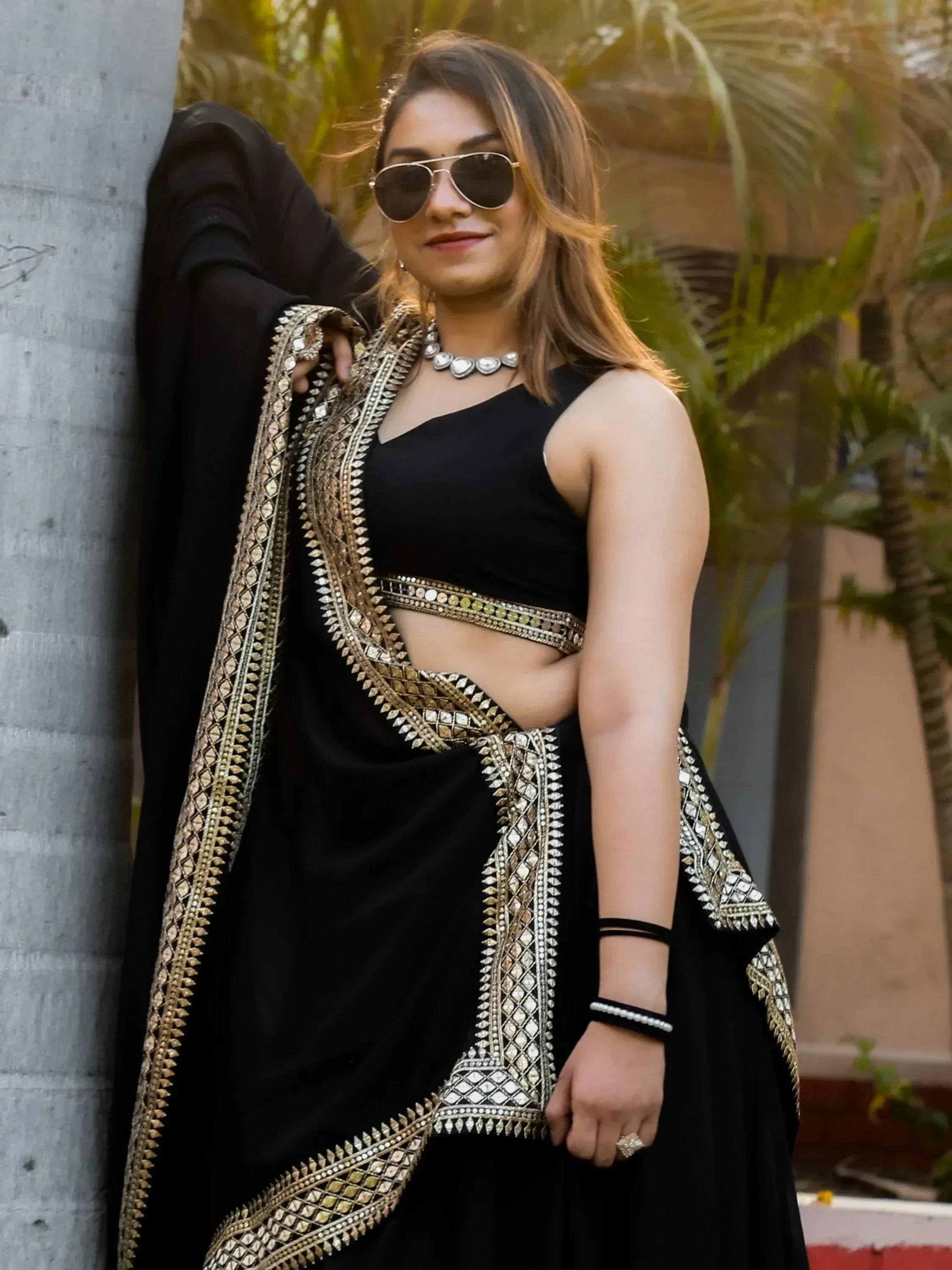 Tulsi Art Pretty Black Heavy Lace Work Georgette Reception Wear Lehenga Choli | Grocsy