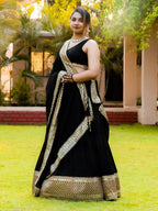 Tulsi Art Pretty Black Heavy Lace Work Georgette Reception Wear Lehenga Choli | Grocsy