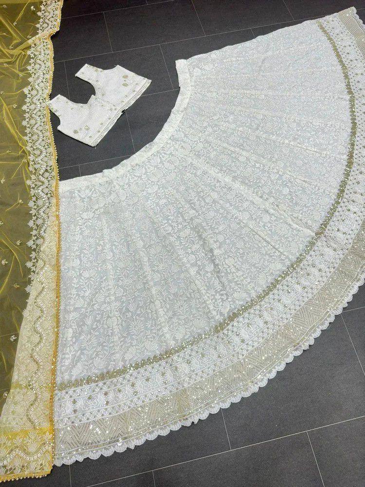 Tulsi Art Kiara Advani Inspired White Embroidered Georgette Bridal Lehenga Choli | Grocsy