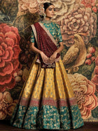 Tulsi Art Teal Green-Yellow Bridal Lehenga Choli With Dupatta | Grocsy