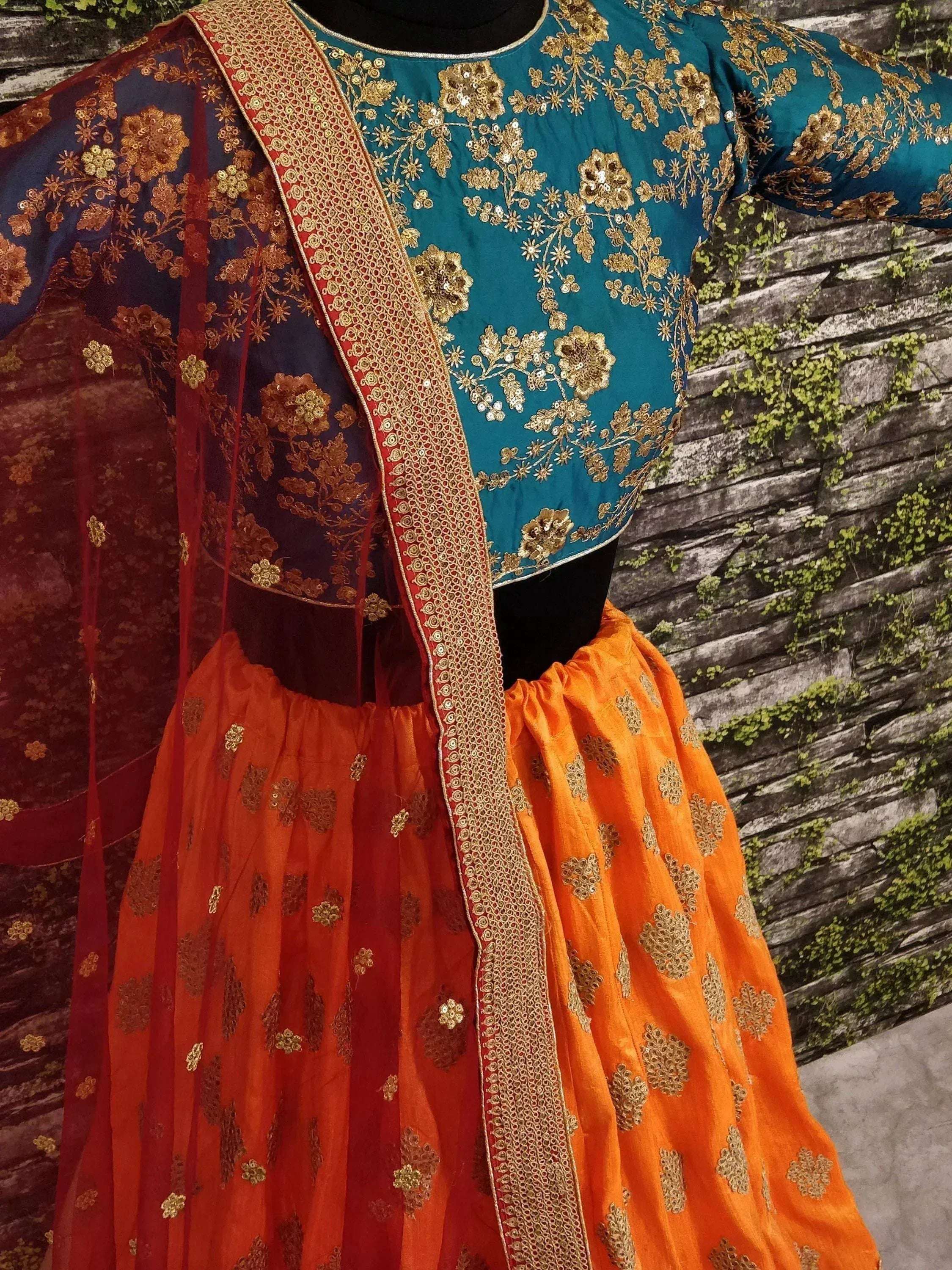 Tulsi Art Teal Green-Yellow Bridal Lehenga Choli With Dupatta | Grocsy