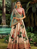 Tulsi Art Pink Rose Digital Floral Print Silk Lehenga Choli | Grocsy