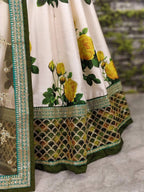 Tulsi Art Off White-Yellow Rose Floral Print Silk Lehenga Choli | Grocsy