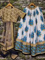 Tulsi Art Off-White Flower Print Silk Wedding Lehenga Choli | Grocsy