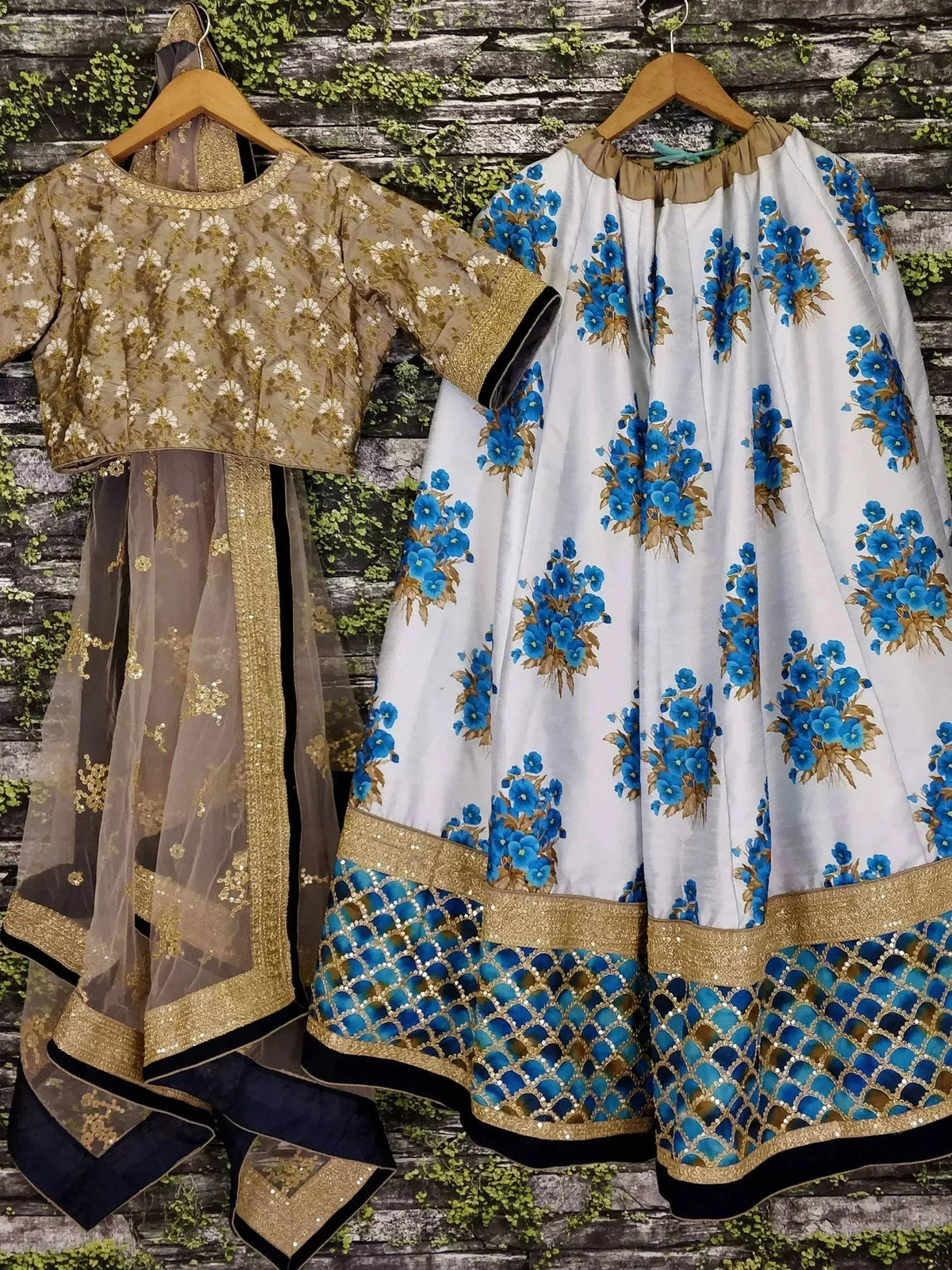 Tulsi Art Off-White Flower Print Silk Wedding Lehenga Choli | Grocsy