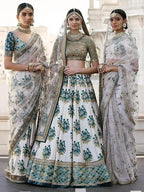 Tulsi Art Off-White Flower Print Silk Wedding Lehenga Choli | Grocsy