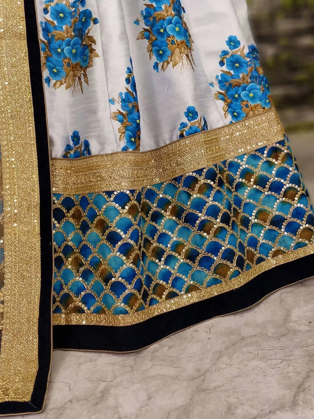 Tulsi Art Off-White Flower Print Silk Wedding Lehenga Choli | Grocsy