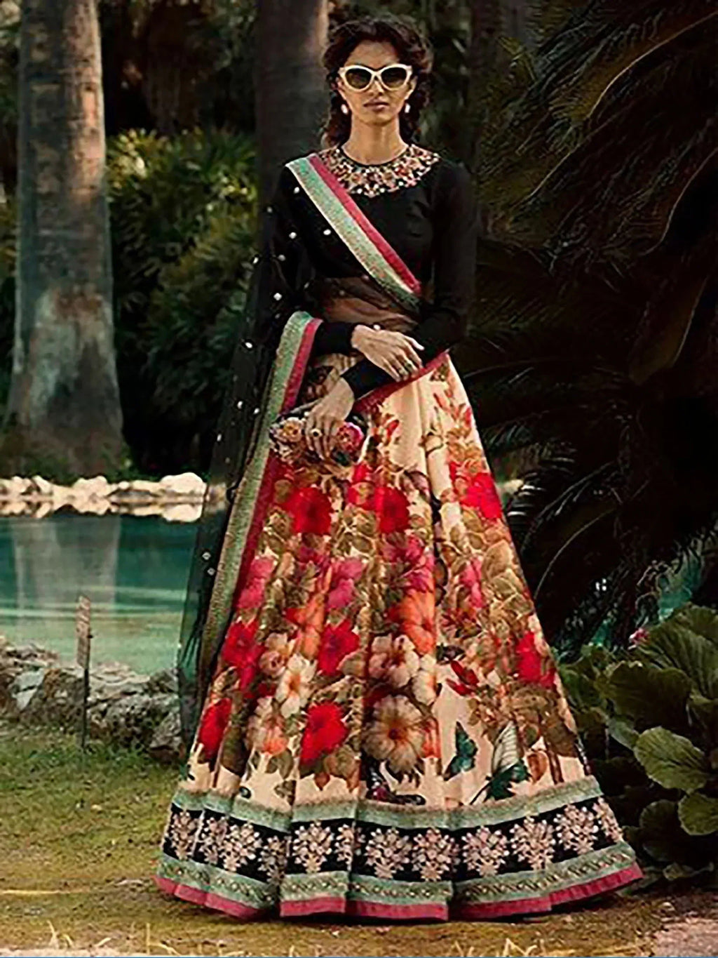 Tulsi Art Multi-Color Floral Printed Silk Wedding Lehenga Choli With Dupatta | Grocsy