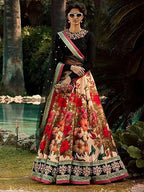 Tulsi Art Multi-Color Floral Printed Silk Wedding Lehenga Choli With Dupatta | Grocsy