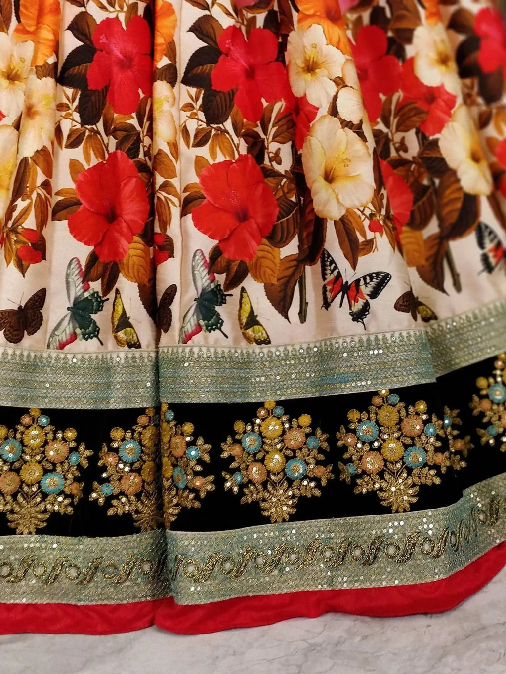 Tulsi Art Multi-Color Floral Printed Silk Wedding Lehenga Choli With Dupatta | Grocsy