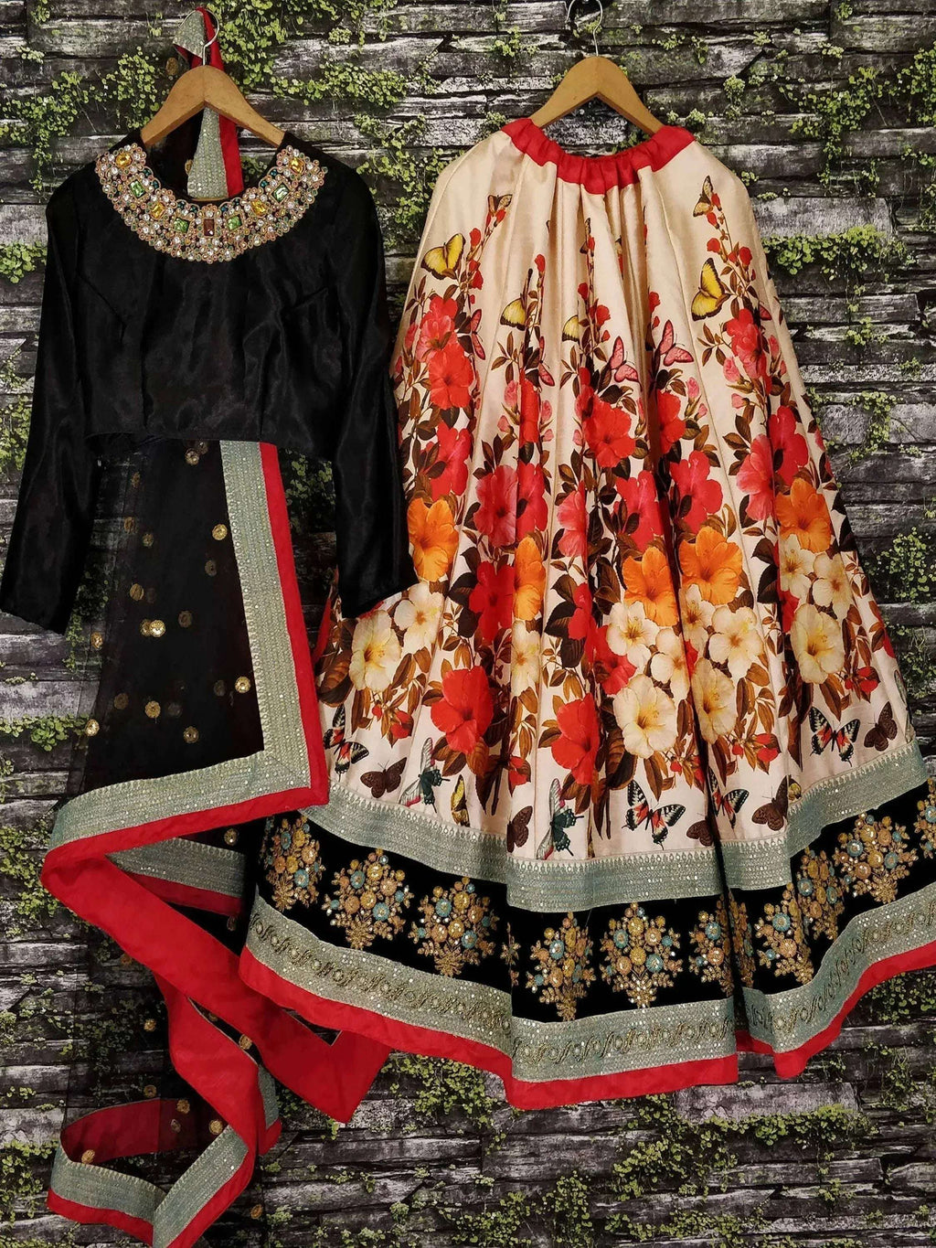 Tulsi Art Multi-Color Floral Printed Silk Wedding Lehenga Choli With Dupatta | Grocsy