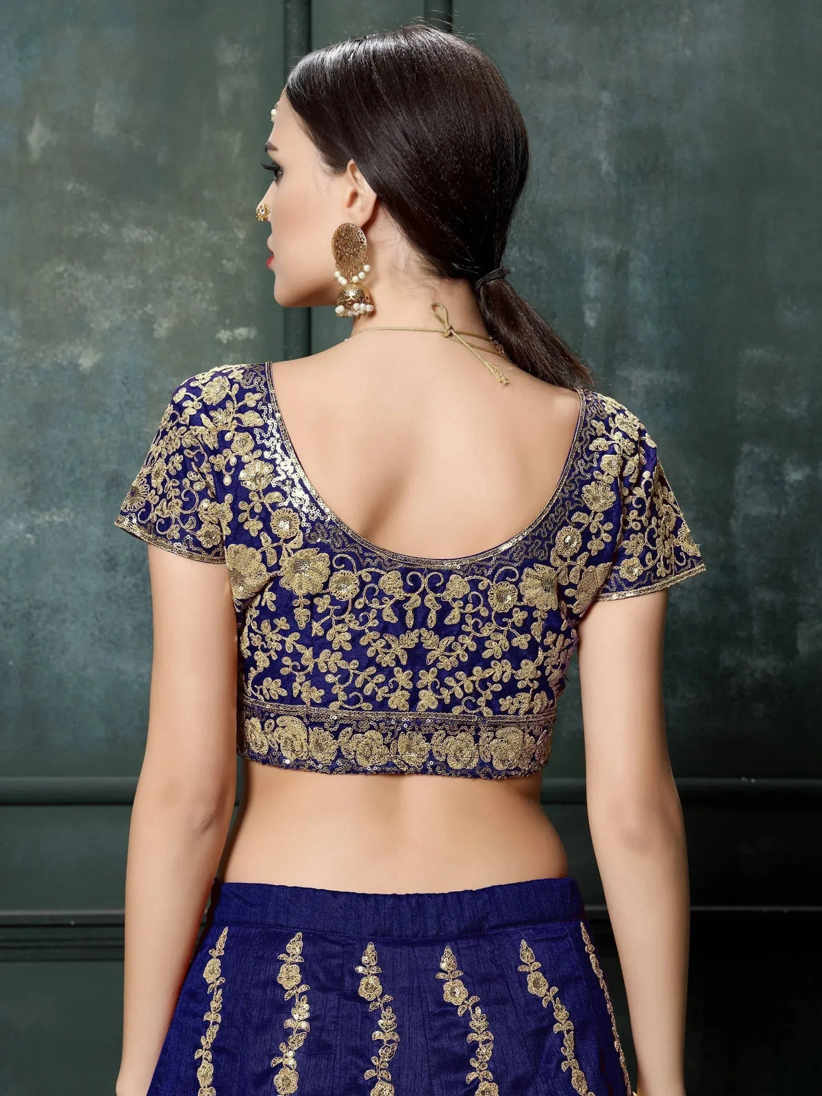 Tulsi Art Navy Blue Applique Embroidery Silk Wedding Lehenga Choli | Grocsy